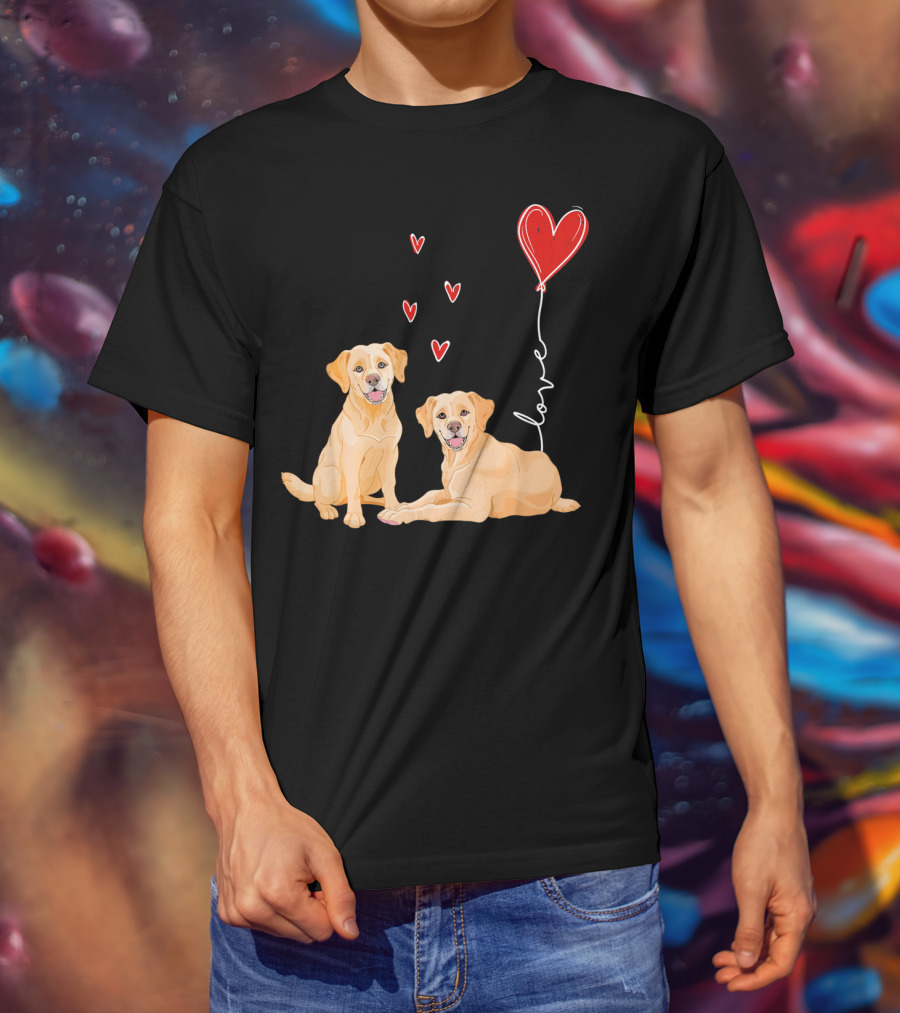 Love Red Heart Balloon Labrador Couple T-Shirt