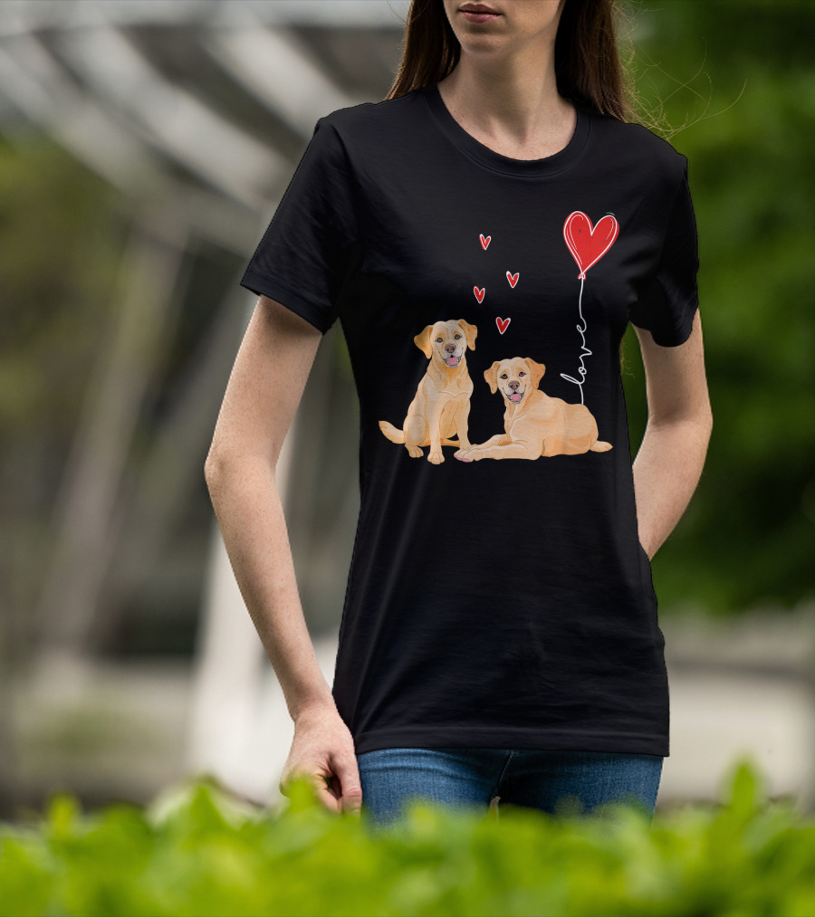 Love Red Heart Balloon Labrador Couple T-Shirt