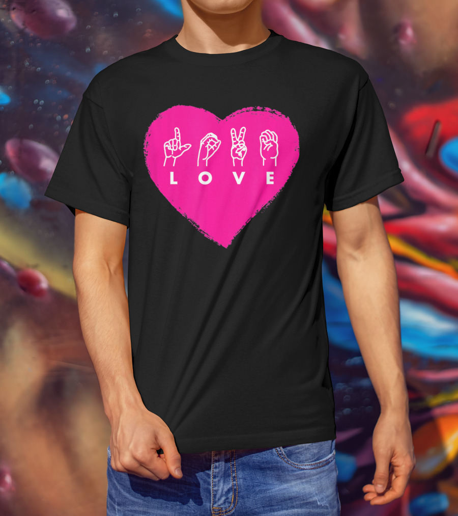Love Sign Language Pink Valentine's Day Heart T-Shirt
