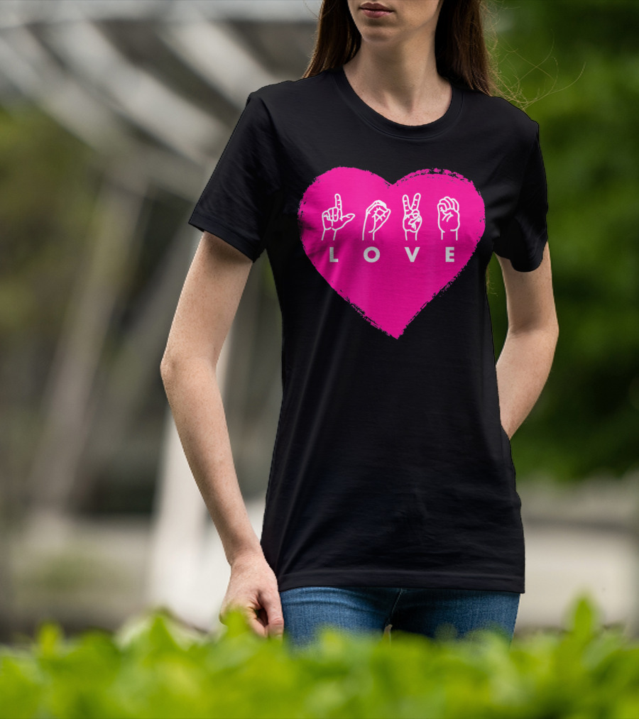 Love Sign Language Pink Valentine's Day Heart T-Shirt
