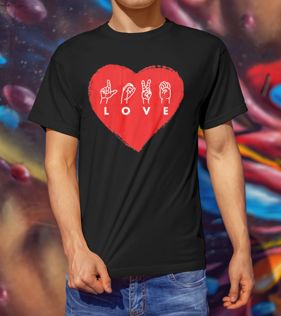Love Sign Language Heart Red Valentines Day T-Shirt
