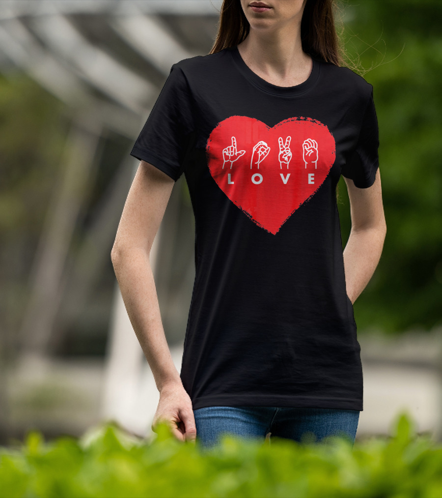 Love Sign Language Heart Red Valentines Day T-Shirt