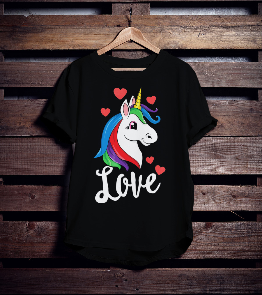 Love Unicorn With Hearts Valentines Day T-Shirt