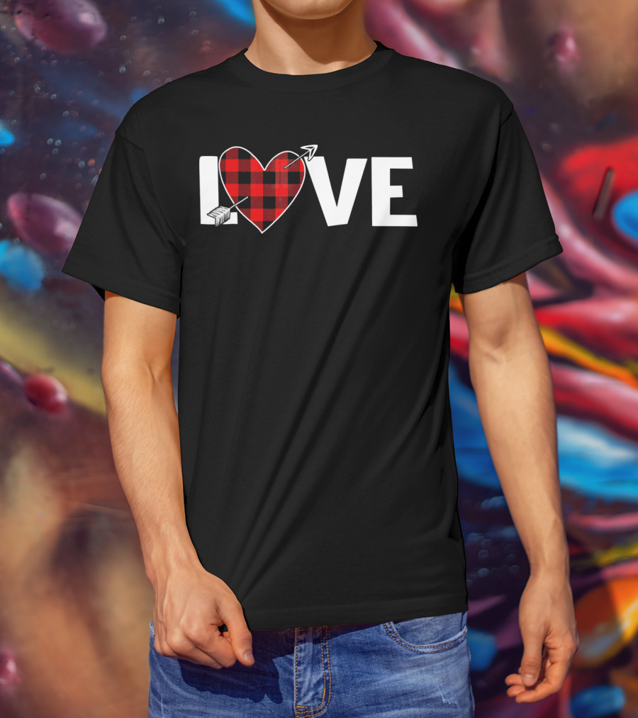 Love Heart Plaid Valentine With Arrow T-Shirt