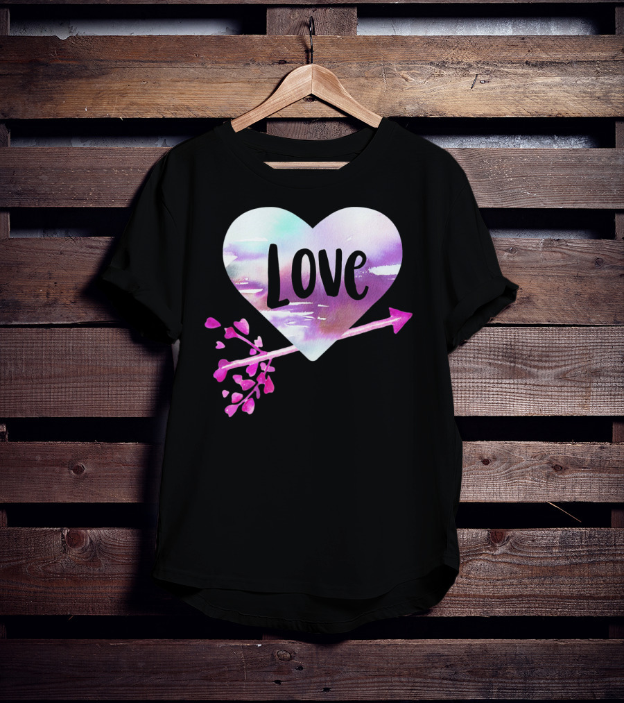 Love Watercolor Heart With Pink Arrow Valentine's T-Shirt