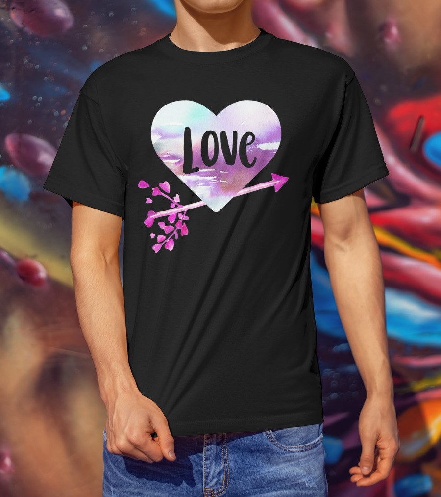 Love Watercolor Heart With Pink Arrow Valentine's T-Shirt