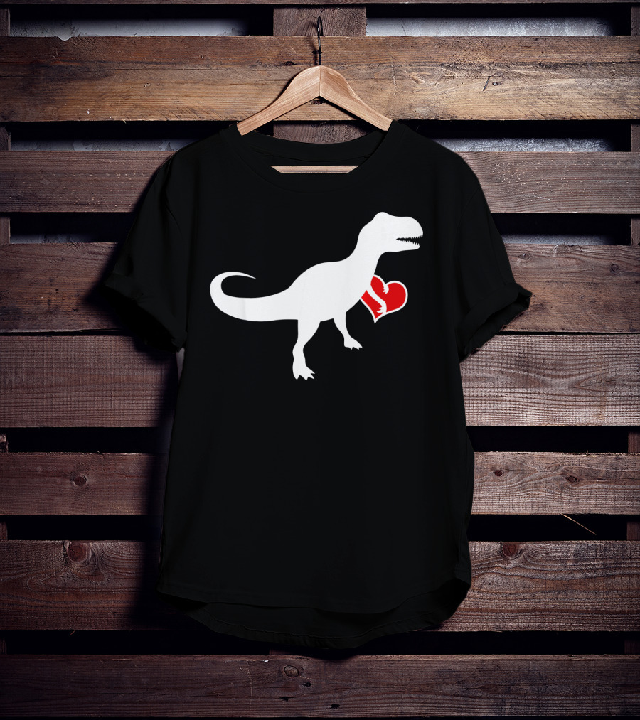 Loveasaurus Dinosaur Holding Heart Valentines T-Shirt
