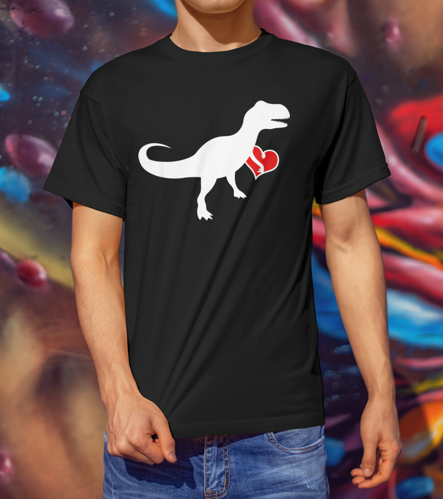 Loveasaurus Dinosaur Holding Heart Valentines T-Shirt