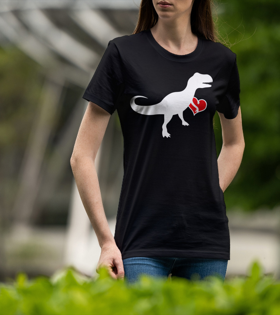 Loveasaurus Dinosaur Holding Heart Valentines T-Shirt