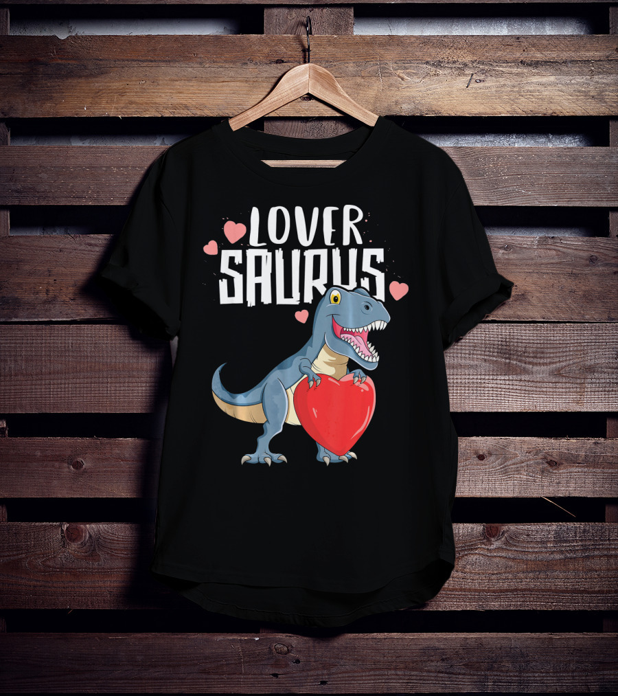 Lover Saurus Dinosaur Holding Heart With Loveasaurus Valentines T-Shirt