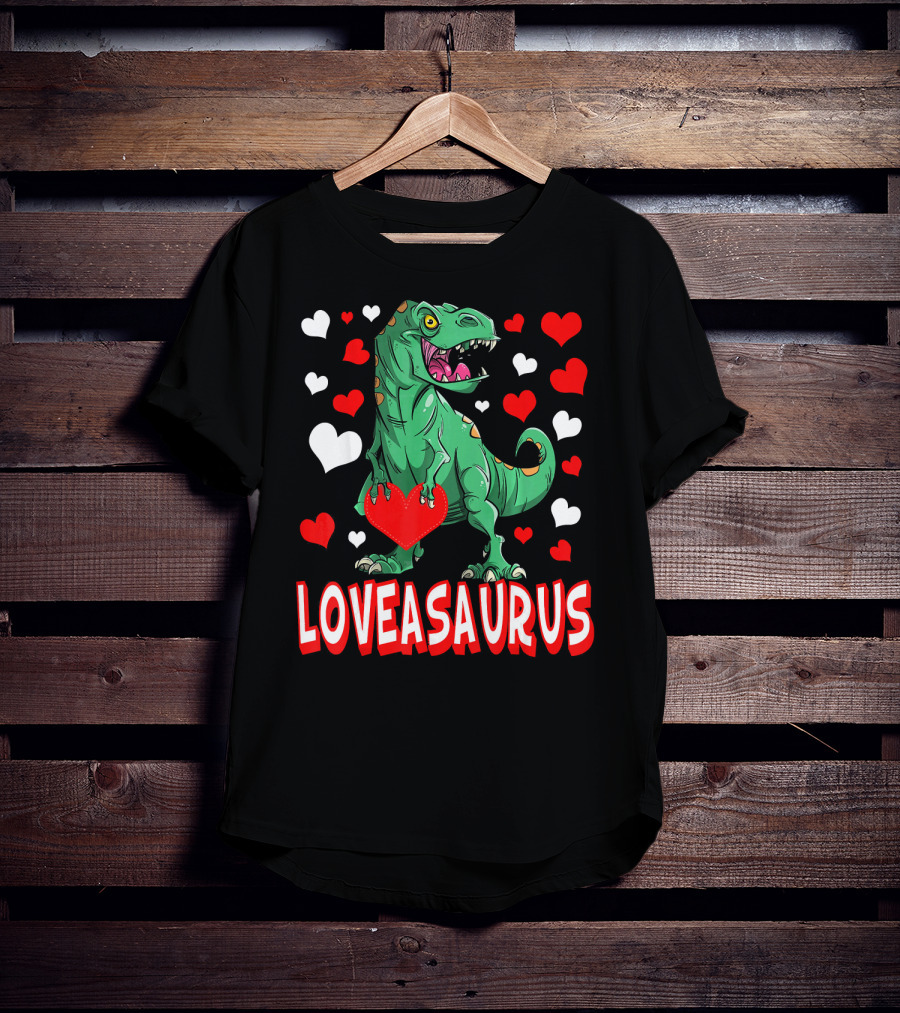 Loveasaurus Dinosaur With Hearts Valentines Day T-Shirt