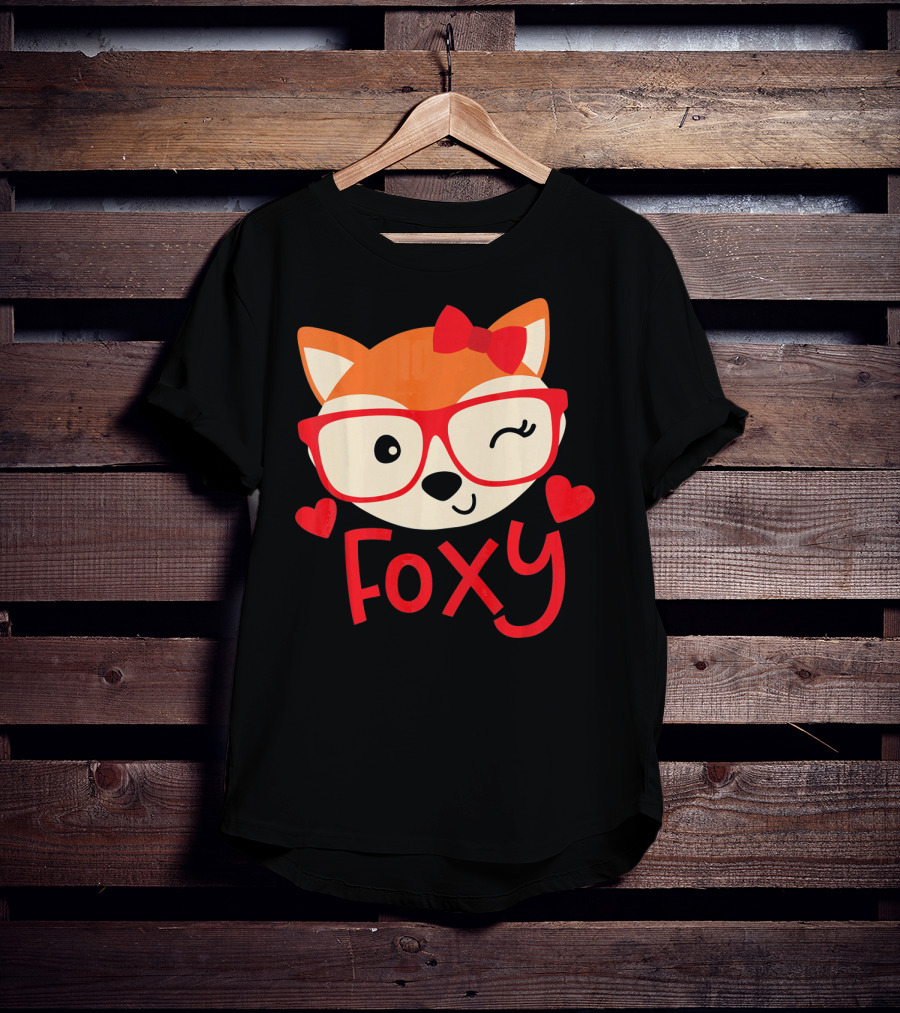 Foxy Cute Winking Fox With Glasses And Bow Valentine Hearts T-Shirt