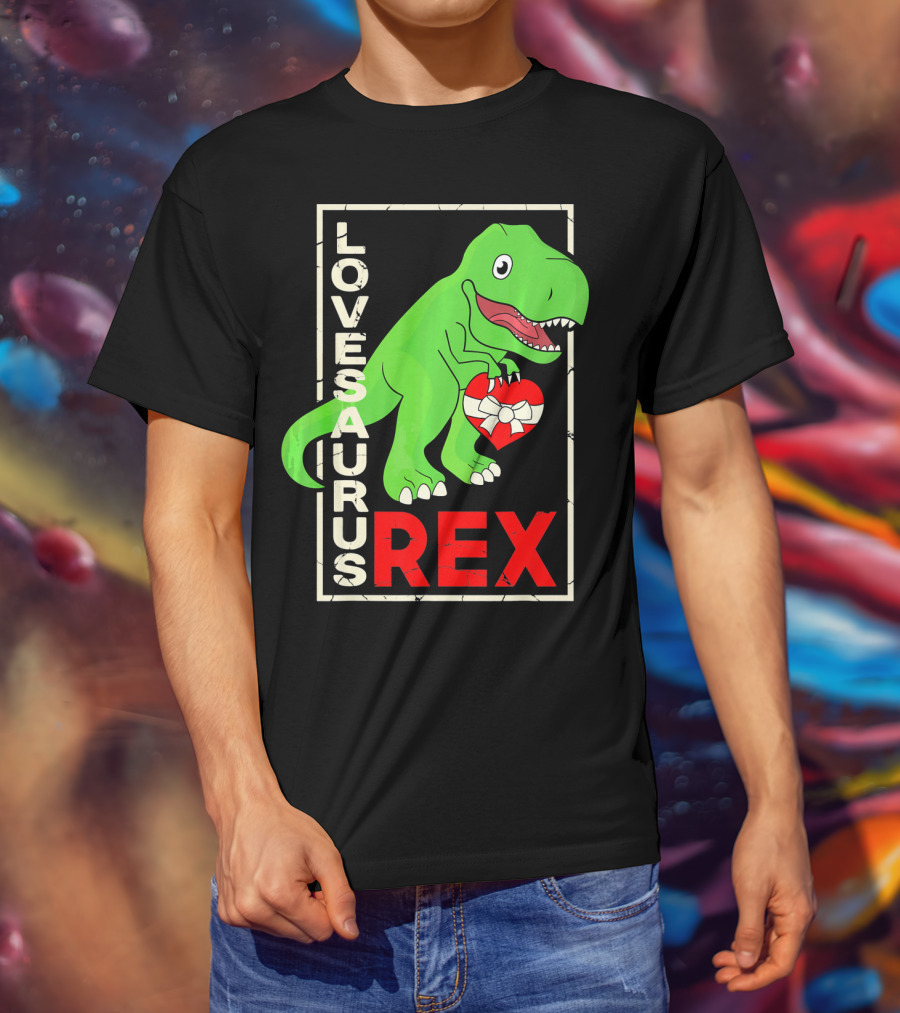 Lovesaurus Rex Dinosaur Valentin Holding Heart T-Shirt