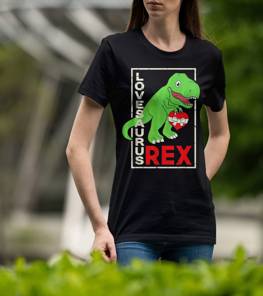 Lovesaurus Rex Dinosaur Valentin Holding Heart T-Shirt