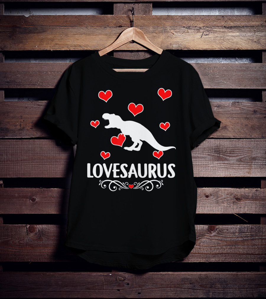 Lovesaurus Valentine's Day Dinosaur With Hearts And T-Rex T-Shirt