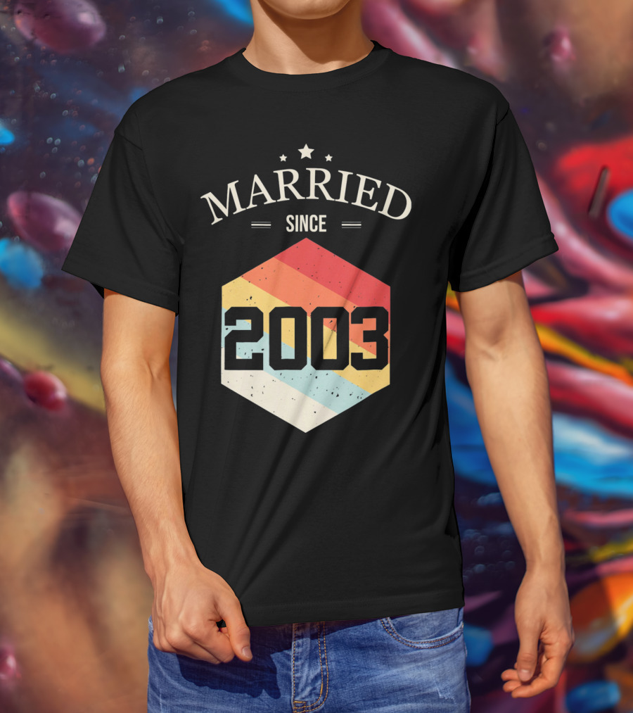 Married Since 2003 Vintage Stripes Retro Valentine's T-Shirt