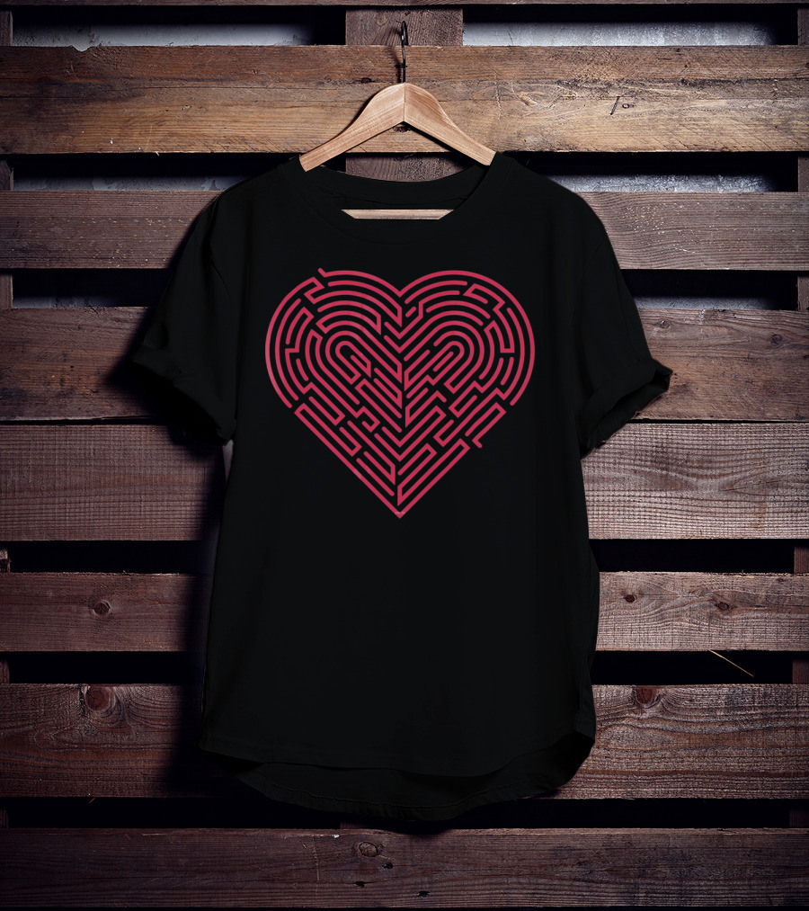 Maze Heart Valentine Red Labyrinth T-Shirt