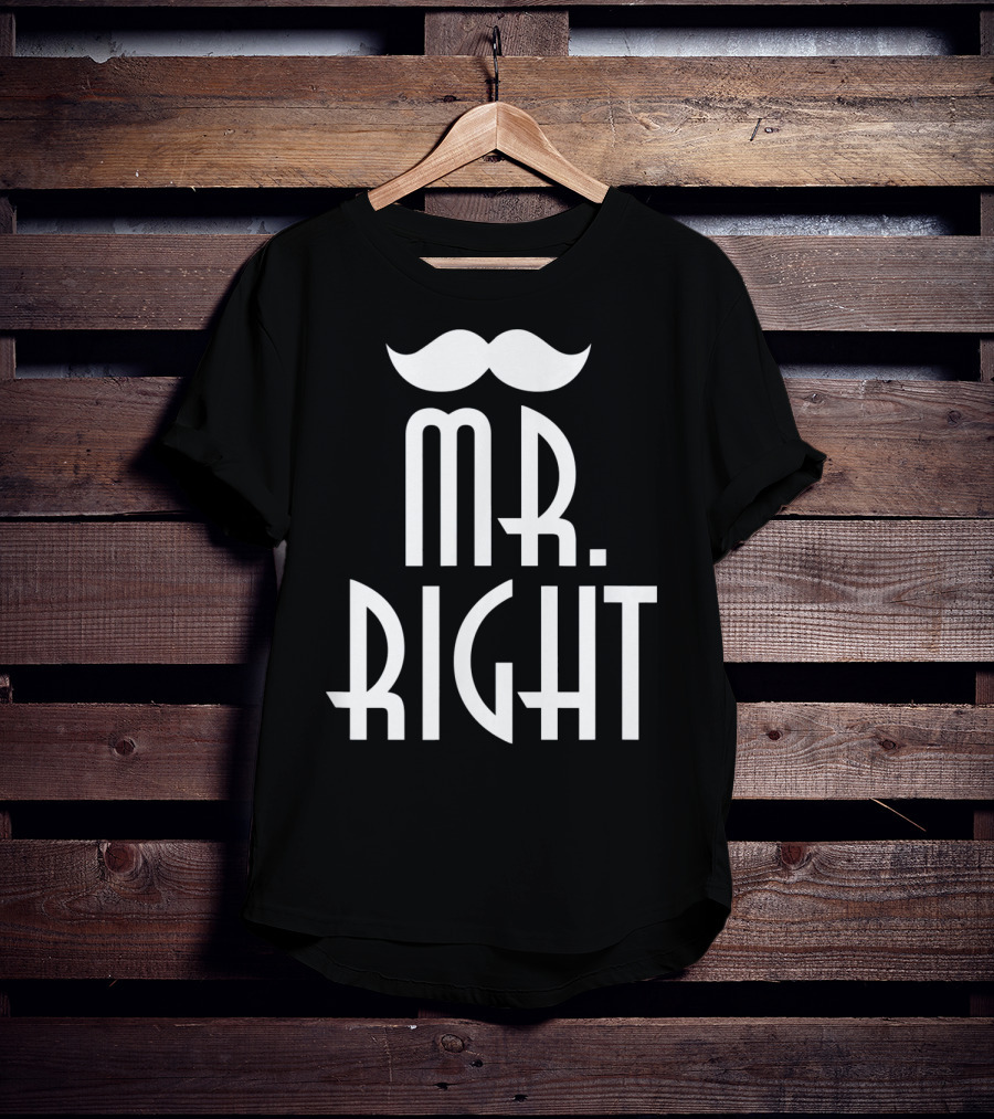Mens Mr. Right Mrs. Always Right Matching Moustache T-Shirt