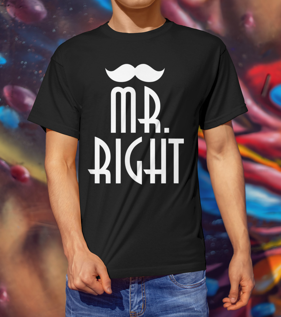 Mens Mr. Right Mrs. Always Right Matching Moustache T-Shirt
