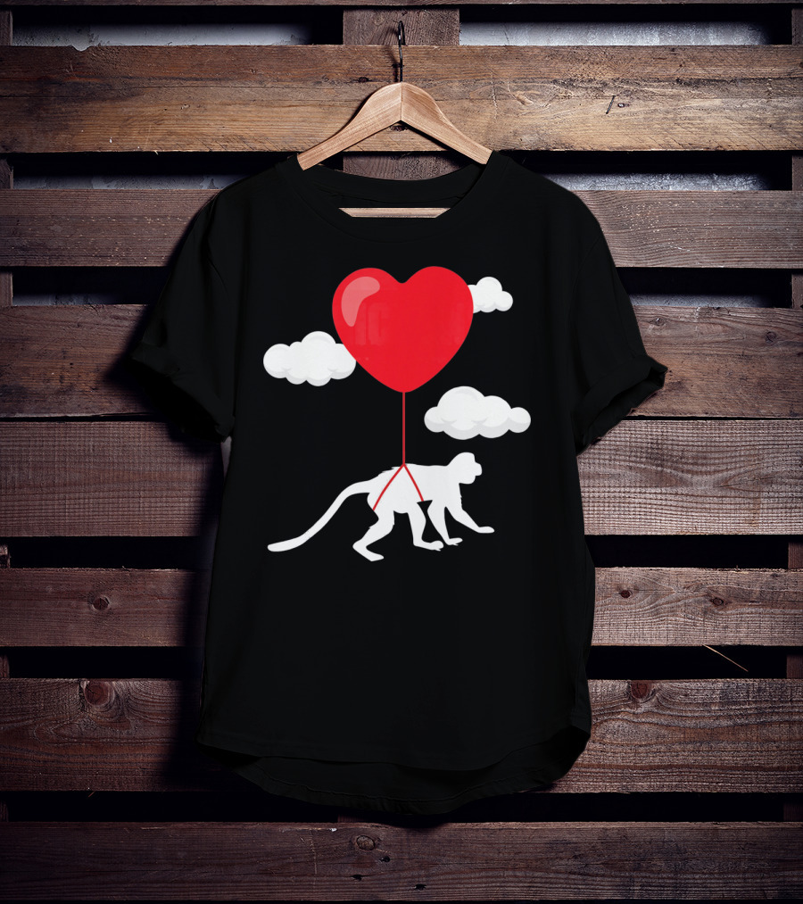 Monkey Heart Balloon Valentines Cloud T-Shirt