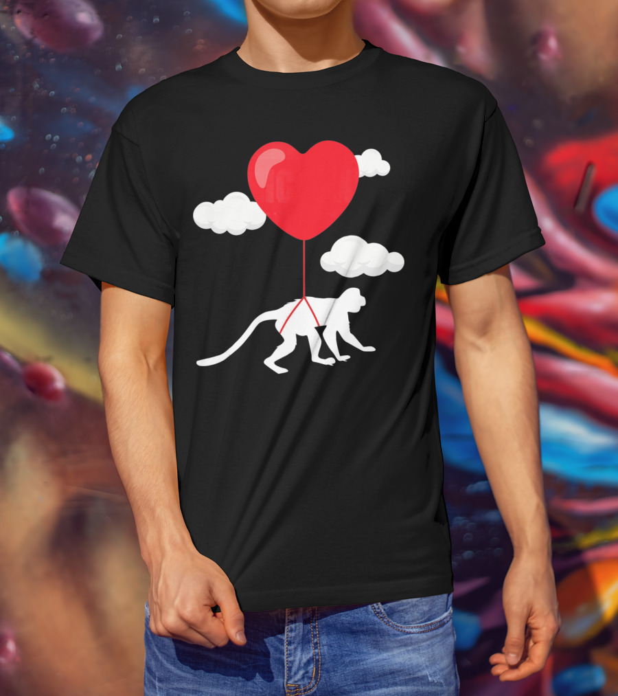 Monkey Heart Balloon Valentines Cloud T-Shirt
