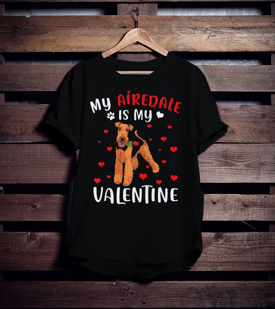 My Airedale Is My Valentine Hearts Pawprint T-Shirt