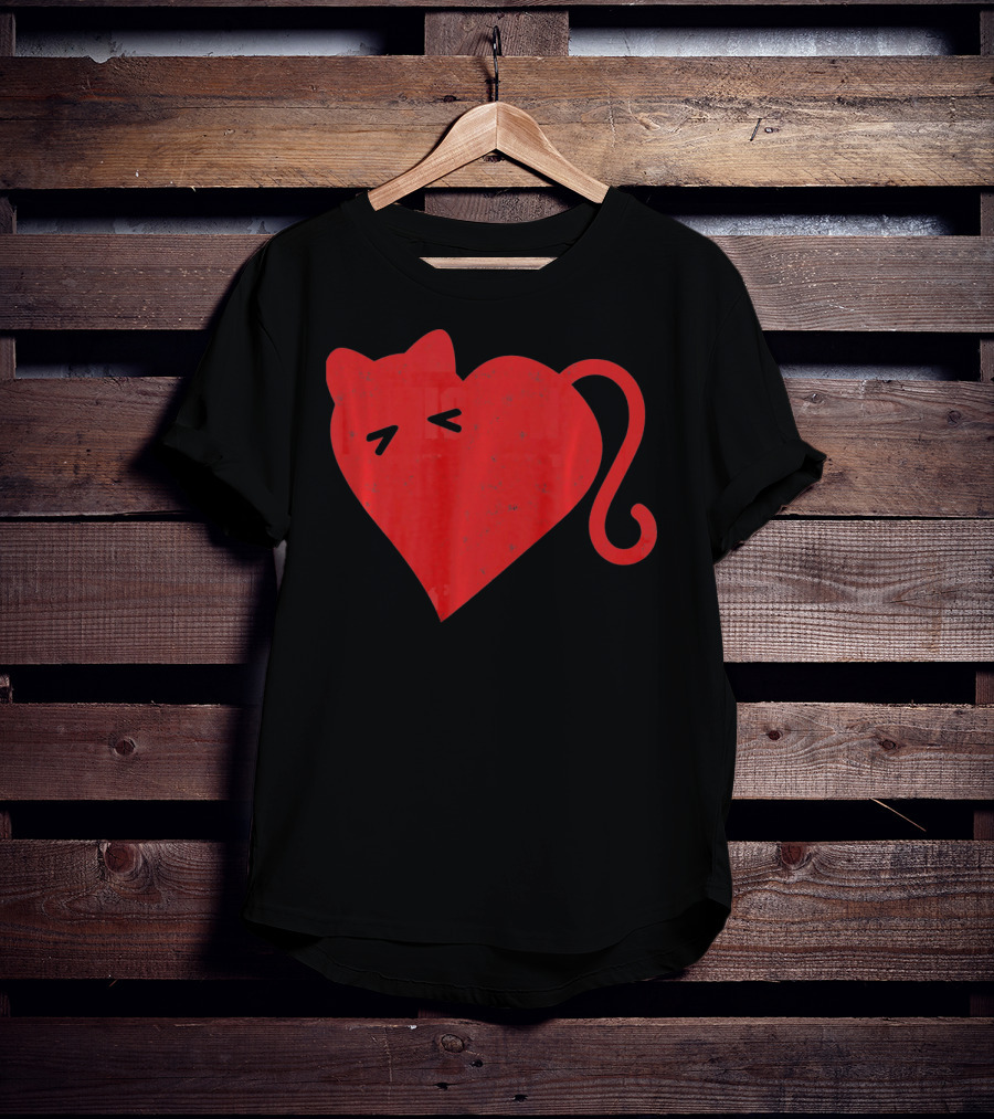 My Cat Is My Valentine Red Heart Distressed Cat Face Tail T-Shirt