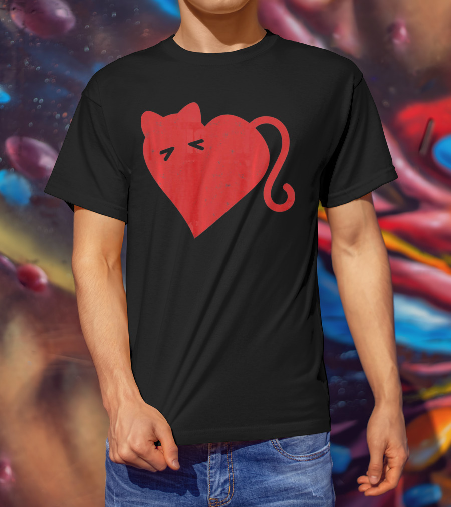 My Cat Is My Valentine Red Heart Distressed Cat Face Tail T-Shirt