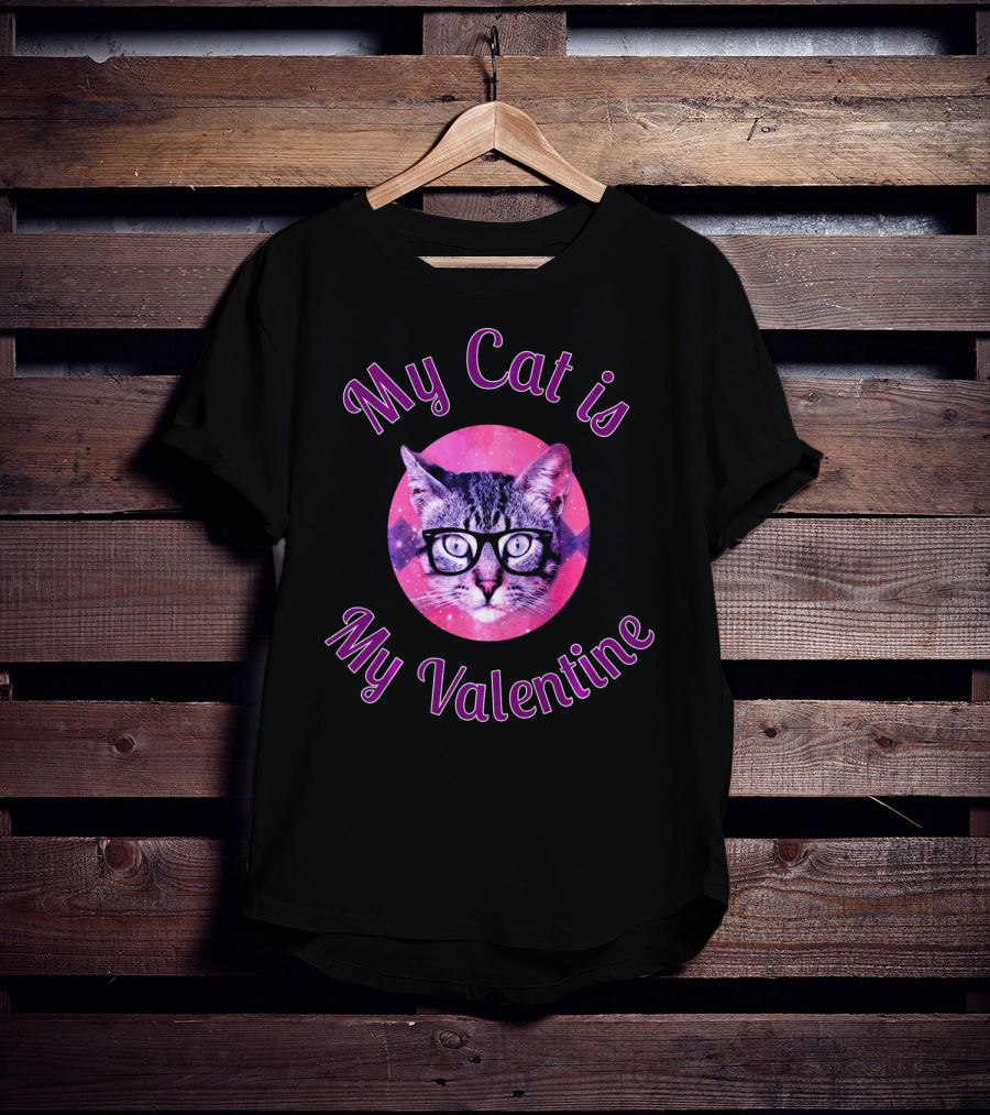 My Cat Is My Valentine Cat Lover Galaxy Glasses T-Shirt