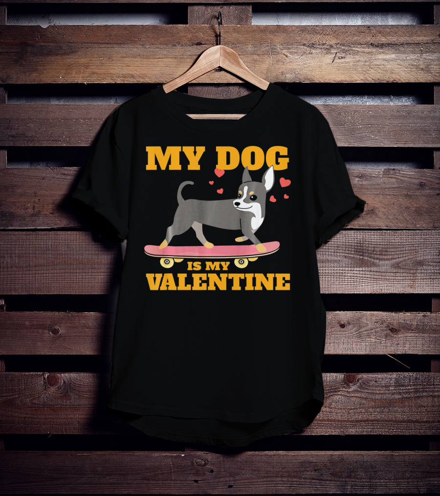 My Dog Is My Valentine Skateboarding Hearts T-Shirt