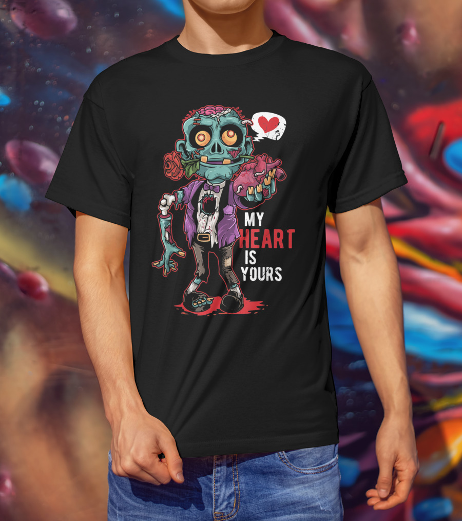 Zombie Valentine My Heart Is Yours With Brain And Rose T-Shirt