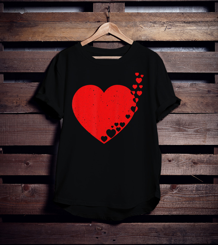Big Heart Distressed Valentines Red Heart With Small Hearts Fluttering T-Shirt