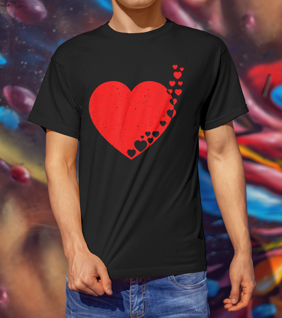 Big Heart Distressed Valentines Red Heart With Small Hearts Fluttering T-Shirt