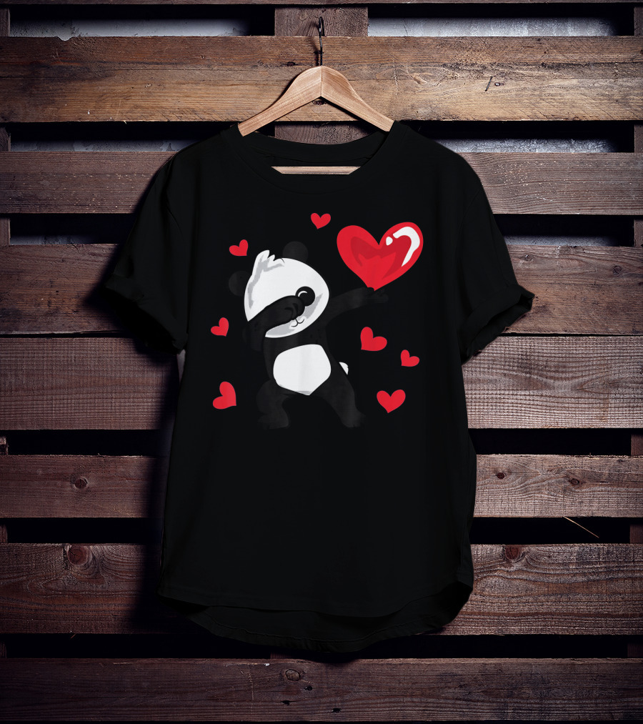 Dabbing Panda With Red Hearts Womens Girls T-Shirt