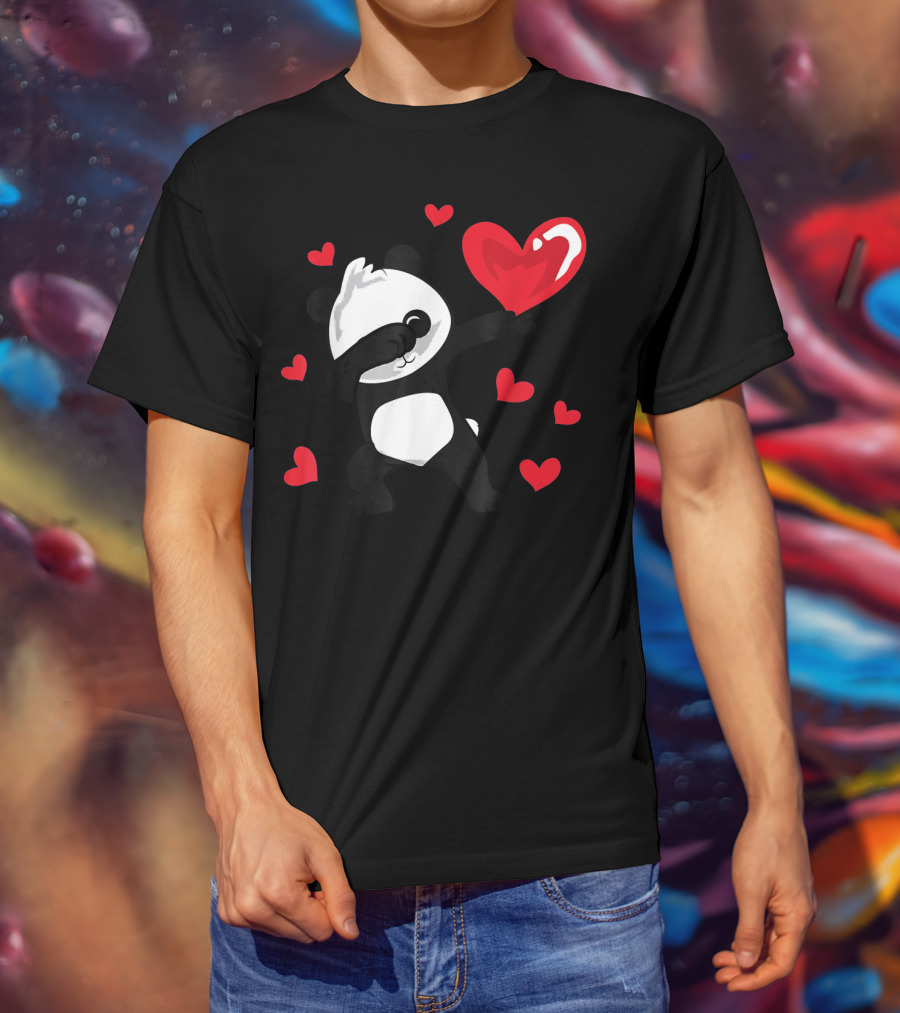 Dabbing Panda With Red Hearts Womens Girls T-Shirt