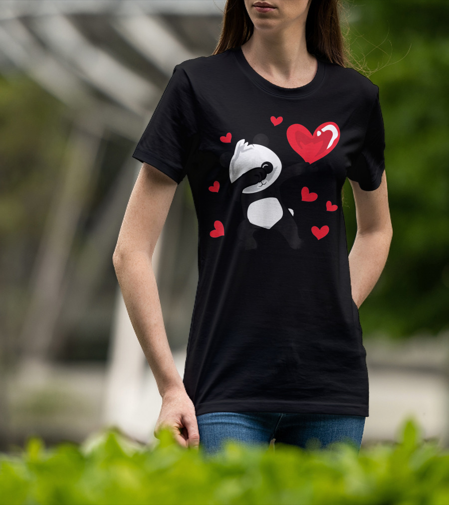 Dabbing Panda With Red Hearts Womens Girls T-Shirt