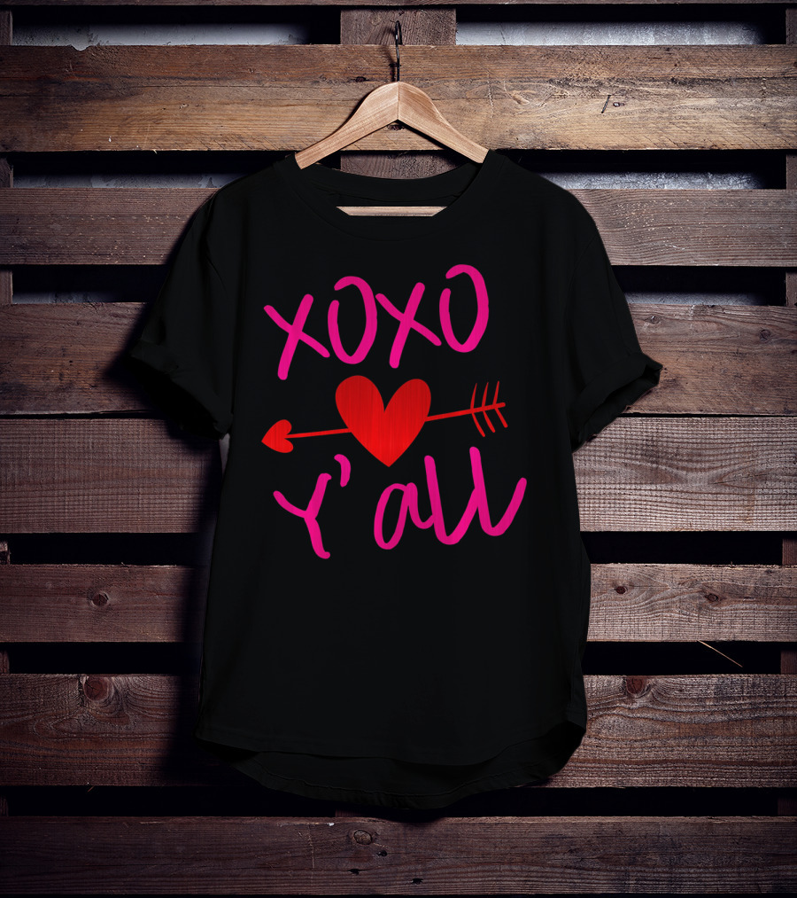 XOXO Heart Arrow Y'all Red Pink Valentines Day T-Shirt
