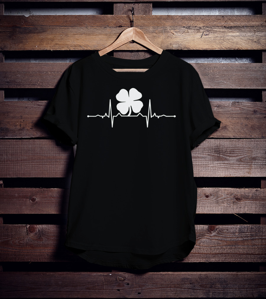 Heartbeat Irish Four Leaf Clover Pulsing EKG Shamrock T-Shirt