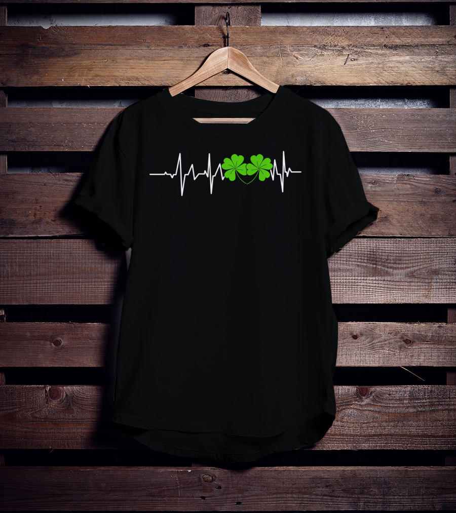 St Patricks Shamrocks Heartbeat Monitor T-Shirt