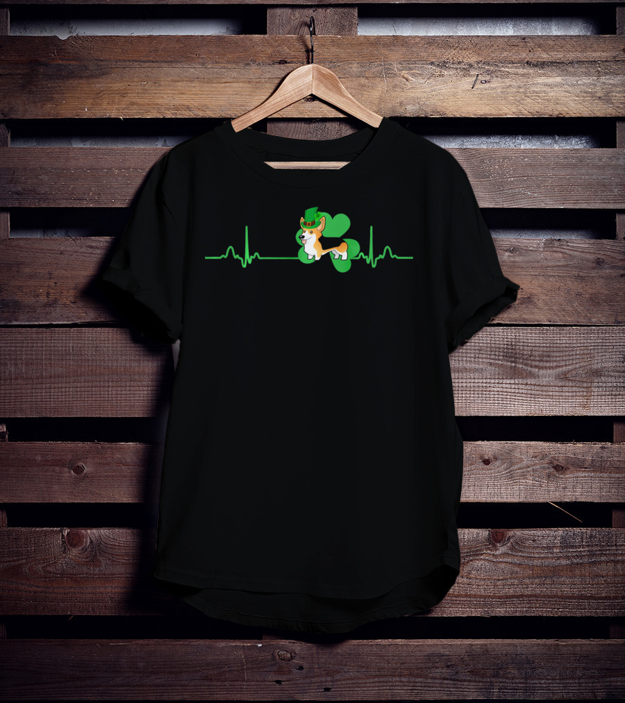Heartbeat Clover Corgi Dog St. Patrick's Day Hat And Shamrock T-Shirt
