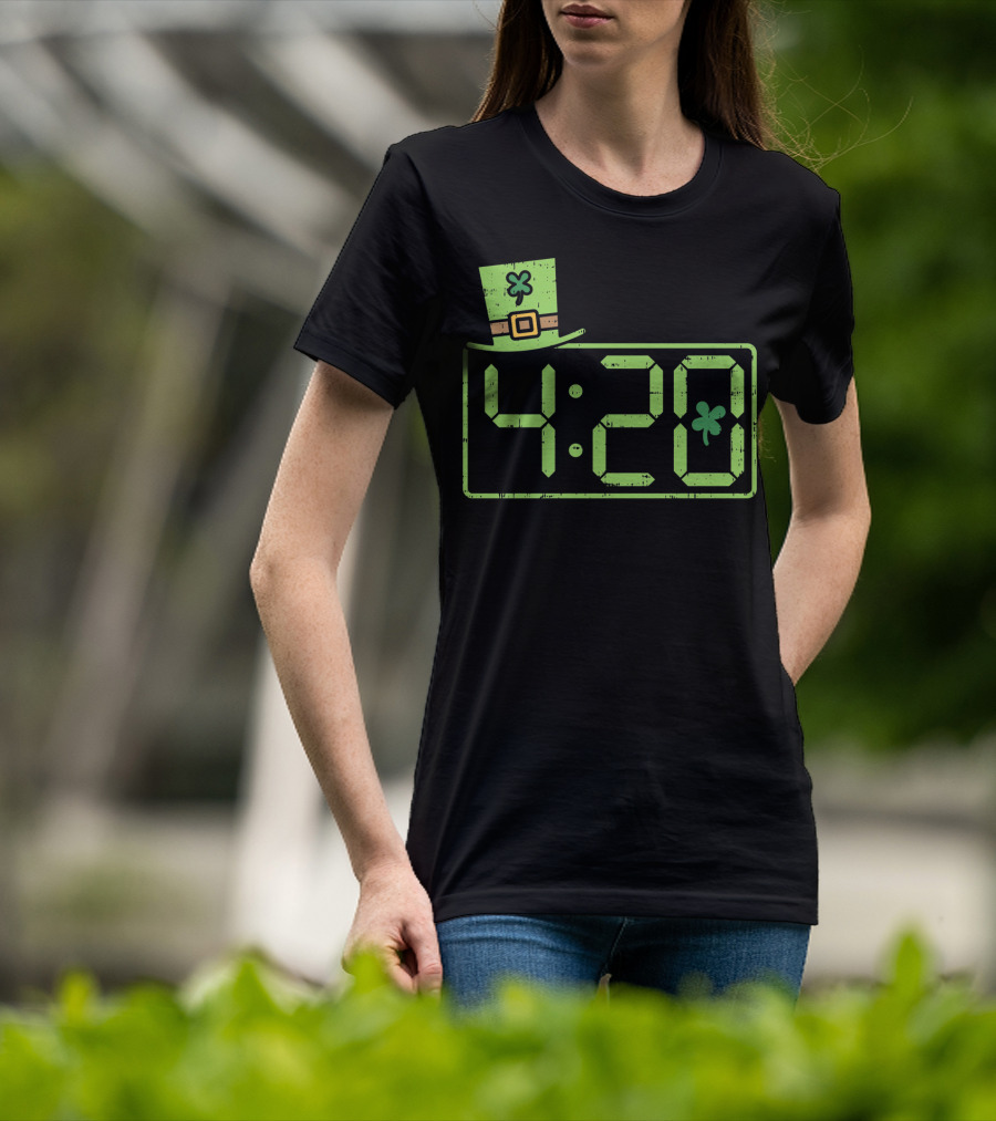 St Patricks Day 420 Clock With Leprechaun Hat And Shamrock T-Shirt