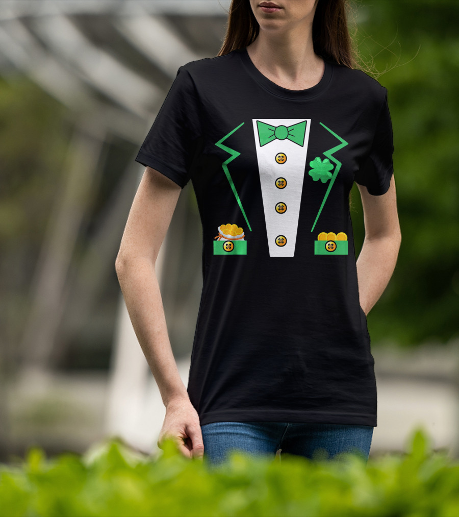 St. Patrick's Day Leprechaun Tuxedo With Shamrock And Coin Boxes T-Shirt