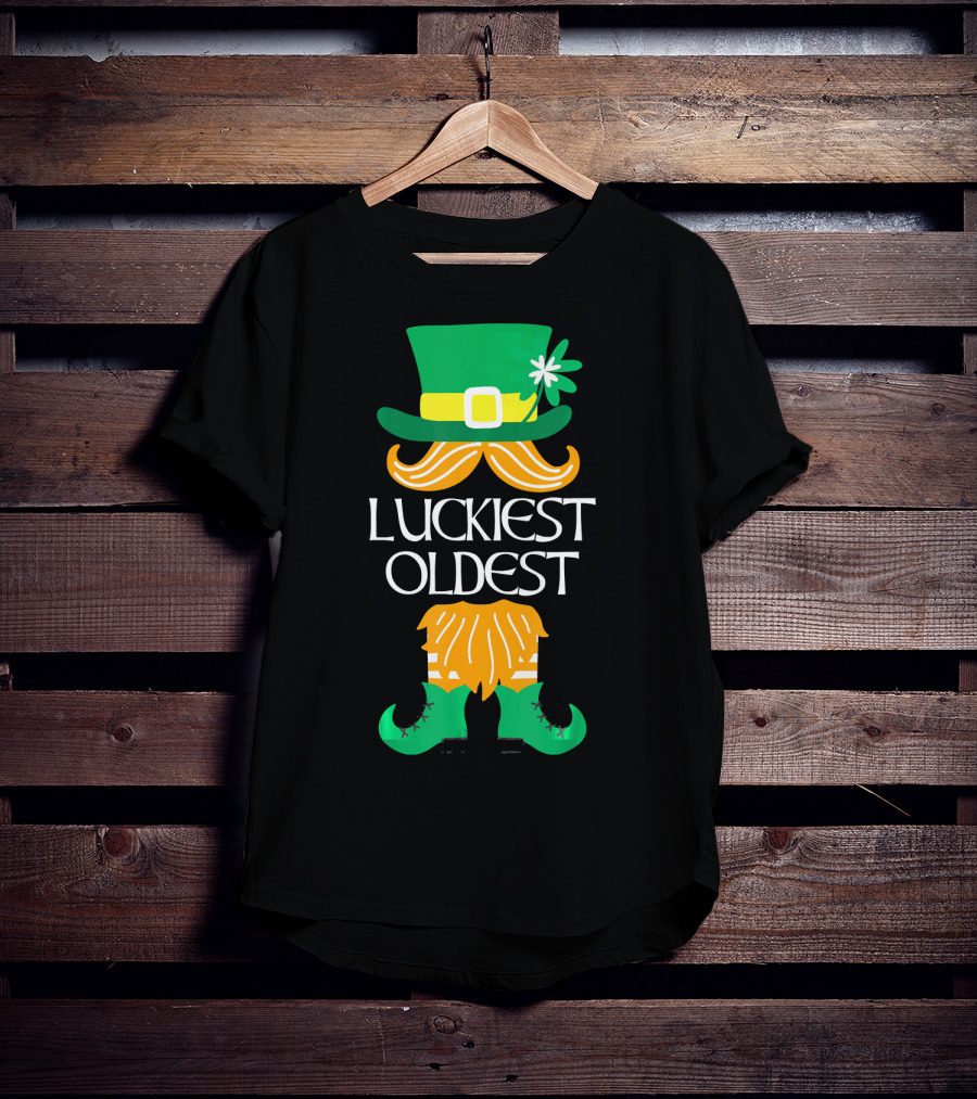 Luckiest Oldest Leprechaun Irish Green Hat And Boots T-Shirt