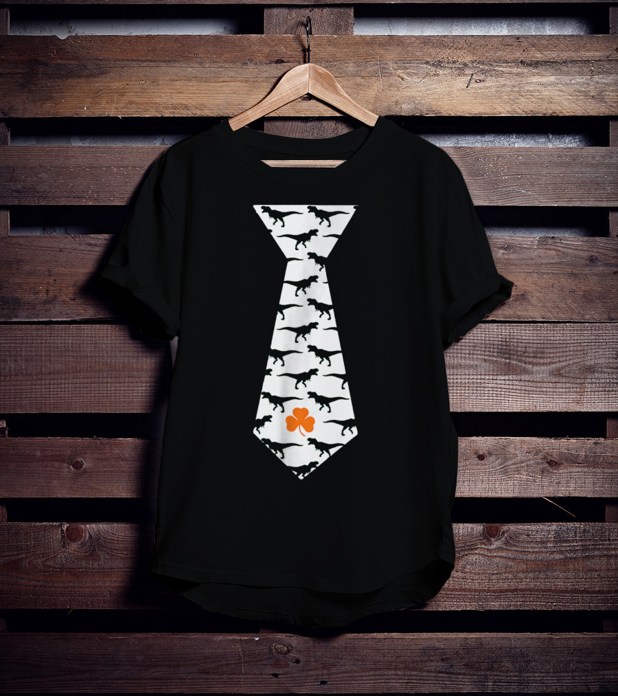 Cool St Patricks Day Dinosaur Tie Clover T-Shirt