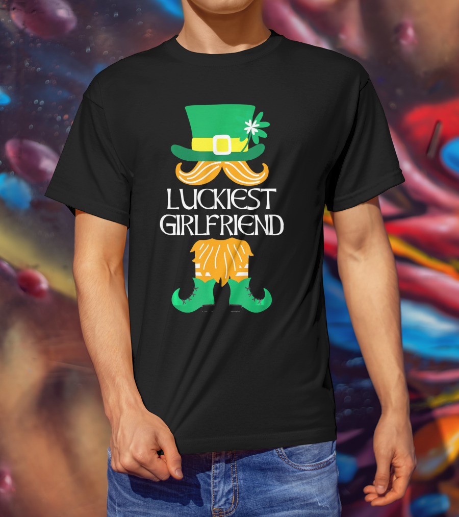 Luckiest Girlfriend Leprechaun Hat Beard Green Boots T-Shirt