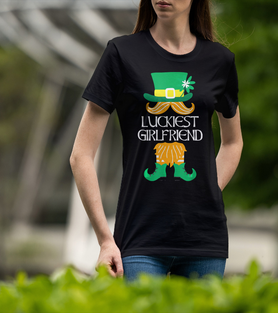 Luckiest Girlfriend Leprechaun Hat Beard Green Boots T-Shirt