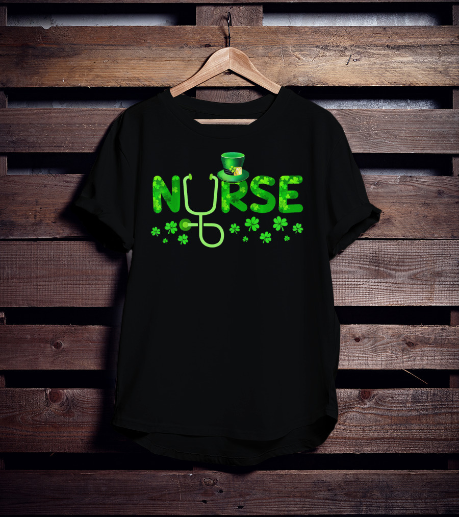 Nurse Shamrock Leprechaun Hat Stethoscope Clover T-Shirt
