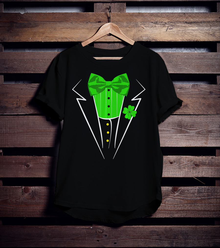 Saint Patricks Day Irish Tuxedo Clover Bow Tie T-Shirt
