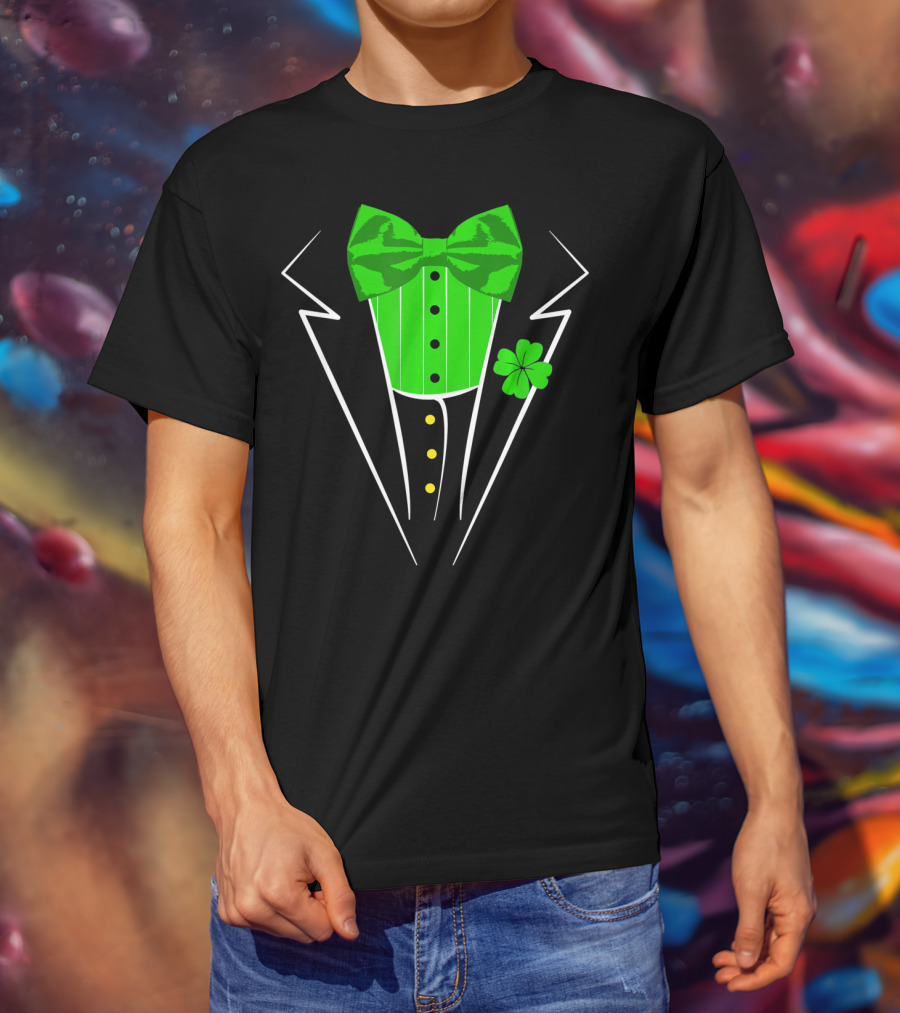 Saint Patricks Day Irish Tuxedo Clover Bow Tie T-Shirt