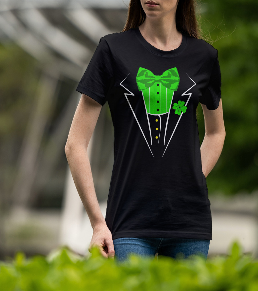 Saint Patricks Day Irish Tuxedo Clover Bow Tie T-Shirt
